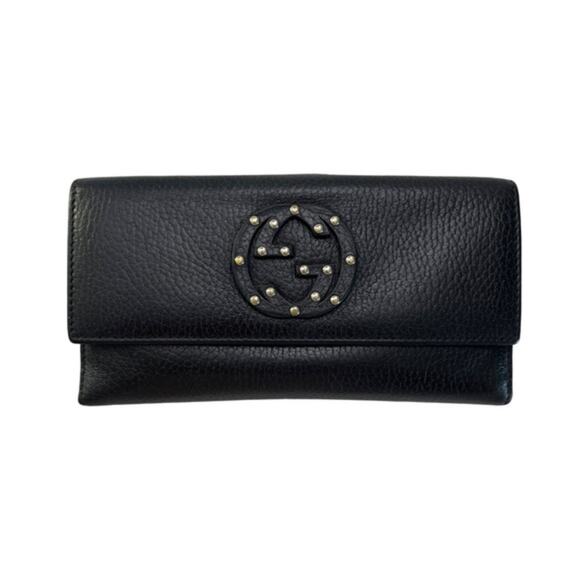 Gucci Interlocking GG Studded Black Leather Bifold Wallet Made in Italy - Picture 1 of 15